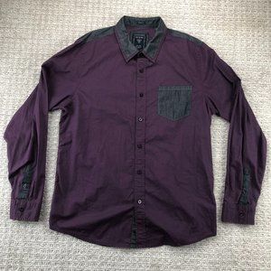 Guess Los Angeles Shirt Men Extra Large XL Purplish Red Button Up Long Sleeve